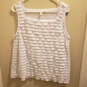 Tiara‎ White Ruffle Layer Sleeveless Blouse